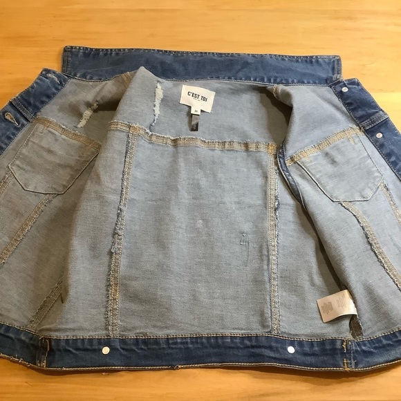 C'EST TOI Black Label Blue Distressed Denim Vest Size M - Picture 14 of 16